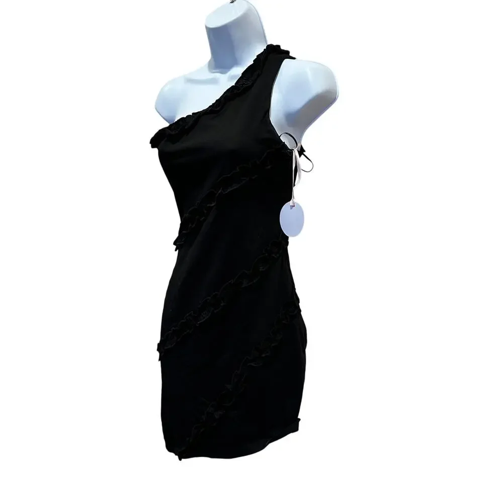Revolve Black Mini Dress SMALL One Shoulder Bodycon Cotton More to Come $72 NEW - Picture 7 of 8